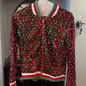 Sequin Bomber Jacket - Red and Green